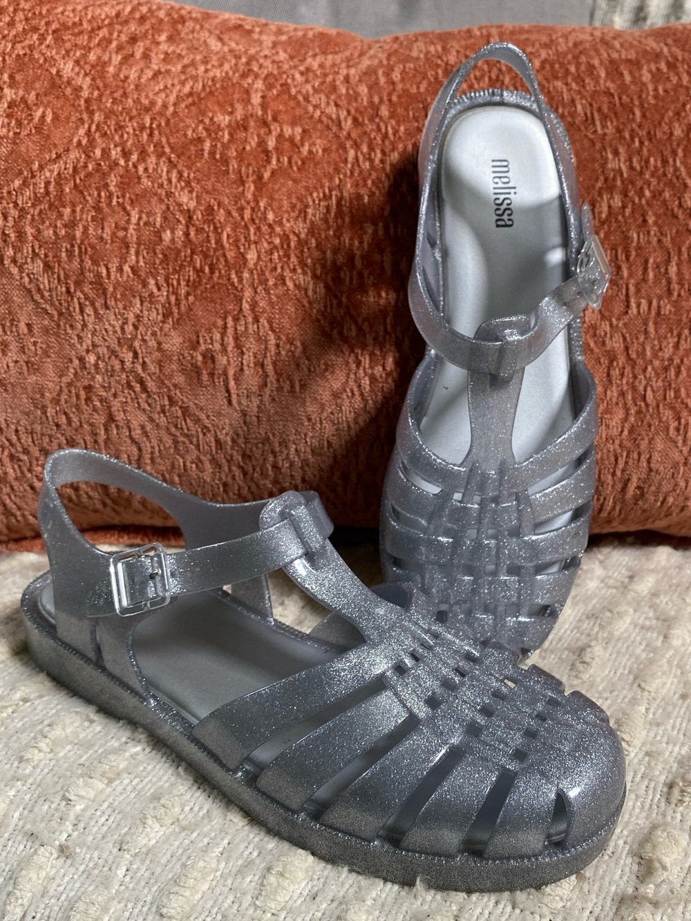 Melissa Silver Glitter Jelly Flats Sandals